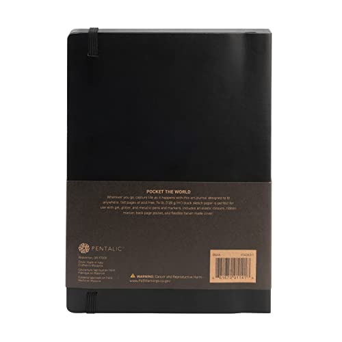 Pentalic Traveler Midnight Sketch Black Paper Journal, 160 Pages, Black (6" x 8") - size: 6-inch x 8-inch, Black