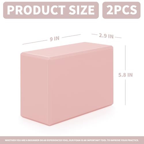 Yoga Blocks 2 Pcs, 9"x6"x3" Yoga Brick Foam Blocks EVA Foam Block Yoga Props Accessories for Yoga Pilates Stretching and Meditation - color: Light Pink