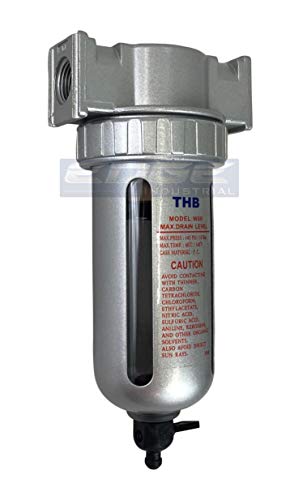 MID FLOW PARTICULATE FILTER/WATER TRAP FOR AIR COMPRESSOR COMPRESSED AIR LINES, 5u WITH POLY BOWL AND METAL BOWL GUARD (1/4" NPT) - style: 1/4" NPT
