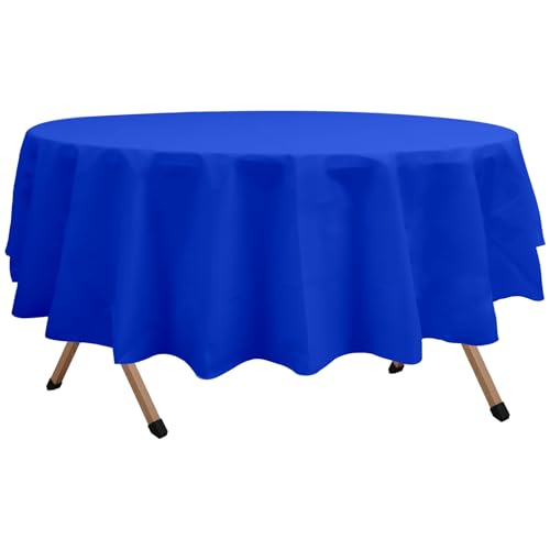 2 Pack Royal Blue Premium Plastic Tablecloth Round 84 Inches Reusable Ocean Blue Decorative Table Cover for Dining, Wedding, Party, Indoor and Outdoor use - color: A03 Royal Blue, size: Round 84"