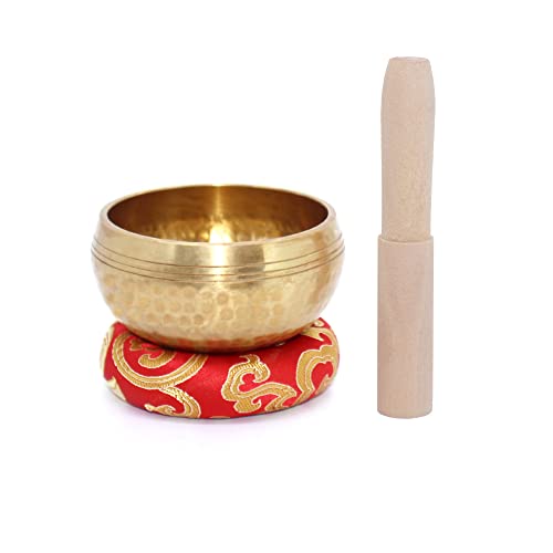 Singing Bowls, Tibetan Singing Bowl Set, Meditation Bowl, Sound Bowls-Easy To Play for Beginners - color: Gold Starter Edition - 3.15 inch