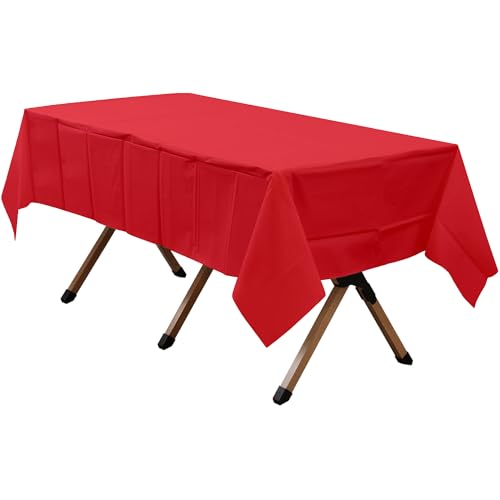 2 Pack Red Premium Plastic Tablecloth Rectangle 54 x 108 Inches Reusable Ruby Red Decorative Table Cover for Dining, Wedding, Party, Indoor and Outdoor use - color: E03 Red, size: Rectangle 54"x108"