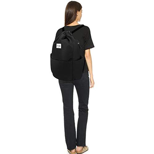 XEYOU Drawstring Backpack Bag Sport Gym Sackpack Beach Cinch Bag | Lightweight Swimming Bag, Water-Resistant Fabric, Travel Daypack for Women and Men - color: Black