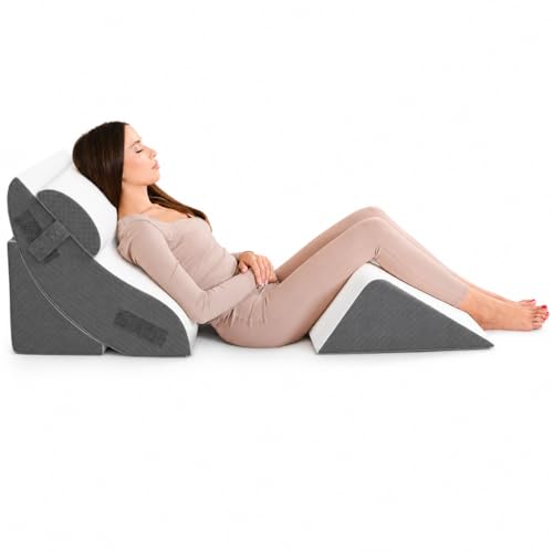 Kolbs 4pcs Orthopedic Bed Wedge Pillow Set | Stylish Chic Plush Velvet Cover | Post Surgery Body Pillow, Wedge Pillows For Sleeping | Acid Reflux and Gerd Wedge Pillow For Sleeping (4 Piece Wedge Set) - size: 4 Piece Wedge Set - Grey