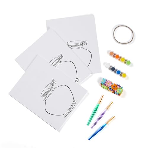 DIY Vase Pre Drawn Canvas Painting Kit, 3-Pack 8x10 Inch Canvas Panels, 40 Tassel Flowers, 8 Acrylic Paints, 3 Brushes & Double-Sided Tape, Creative Art Kit for DIY Projects & Crafting Fun - size: 8"x10"(3-Pack), style: Classic - Vase