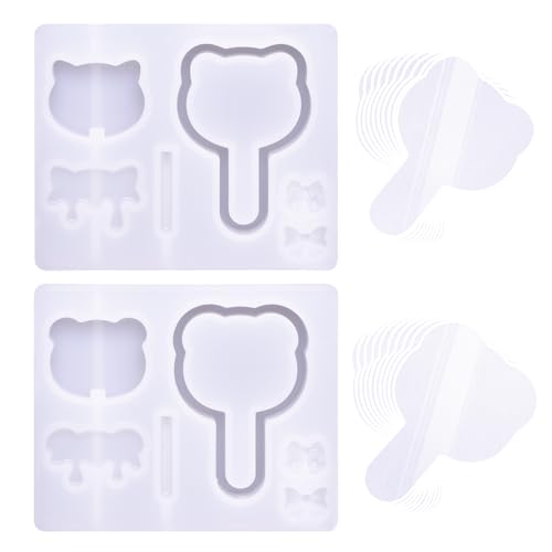 Resin Shaker Molds Lolipop Kitty and Bear Kits Set with Matching Films - color: Lolipop Kitty & Bear