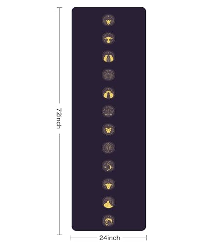 Non Slip Yoga Mat TPE Workout Mat for Men Women, Thick Workout Mat with Carrying Strap, Fitness Mats for Exercise, Yoga, Fitness, Pilates, Floor Workouts (72" x 24" x 6mm) - color: 12 signs