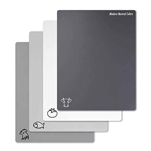 Fotouzy Flexible Plastic Cutting Board Mats with Food Icons, BPA-Free, Non-Porous, 100% Non-slip Back and Dishwasher Safe, Unique Modern Neutral Colors, Set of 4 - color: 4 Gray
