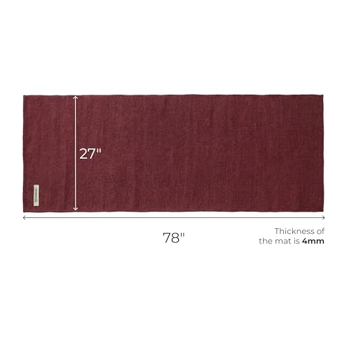 Live Well 360 Handmade Organic Cotton Yoga Mat - Non-Toxic, Chemical-free and All Natural Cloth Yoga Mat - Exercise, Workout, & Fitness Rug - Woven Material - Absorbent & Washable - 78" x 27" - color: Maroon