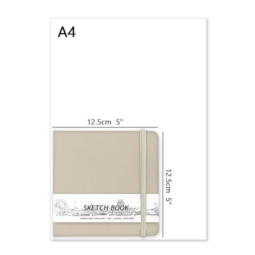 5" x 5" Hardcover Sketch Book,58 Sheets Small Mixed Media Pocket Sketch Pad | PU Cover,150 GSM Acid Free Artist Drawing Paper,Travel Journal Blank Notebook for Adults Sketching,Illustration. - color: 150gsm PU-light gray