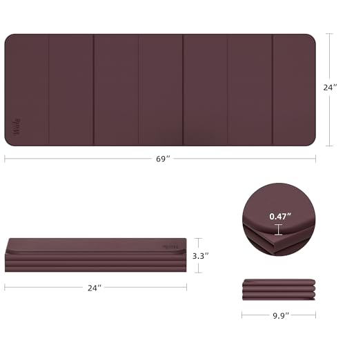 WEILA 1/2 Inch 70"x24" Foldable TPE Yoga Mat, Thick Non Slip Pilates Mat - color: Wine Red