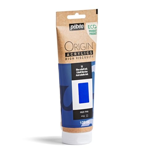PEBEO Origin Acrylics 120ml Matte Acrylic Paint, Cobalt Blue Hue | Poised mid-tone blue acrylic paint - matte, high viscosity, intense lightfast color, impasto-ready, 100% recycled binder - color: Cobalt Blue Hue