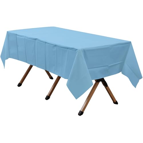 2 Pack Light Blue Premium Plastic Tablecloth Rectangle 54 x 108 Inches Reusable Baby Sky Blue Decorative Table Cover for Dining, Wedding, Party, Indoor and Outdoor use - color: A02 Light Blue, size: Rectangle 54"x108"