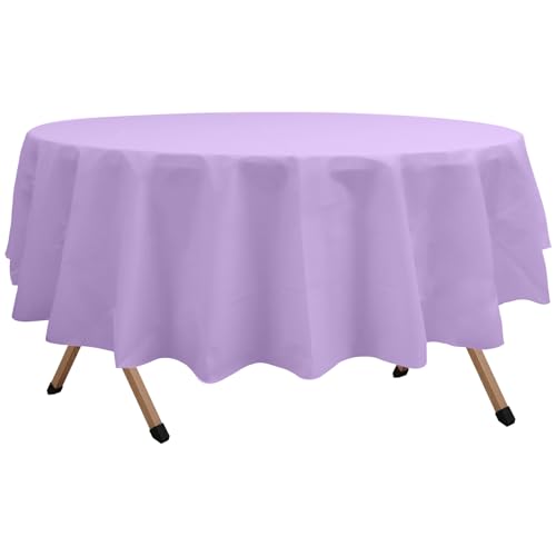 2 Pack Lavender Premium Plastic Tablecloth Round 84 Inches Reusable Lilac Mauve Decorative Table Cover for Dining, Wedding, Party, Indoor and Outdoor use - color: C01 Lavender, size: Round 84"