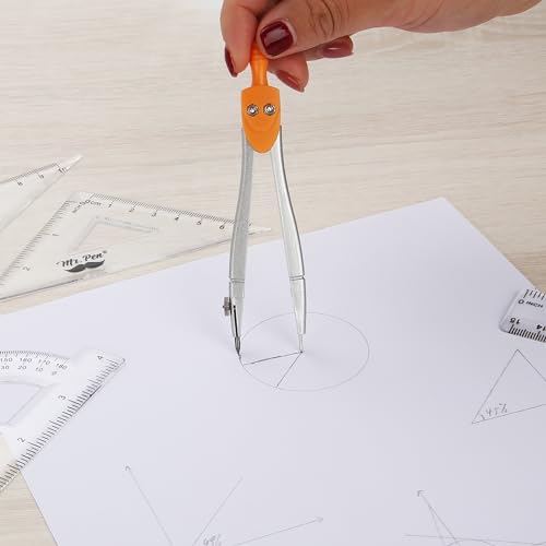 Mr. Pen- Geometry Set, 13 pcs, 3 Metal Compasses, Protractor, 6" Ruler | 45° & 30°/60° Set Squares, Pencils, Lead Refills, Sharpener & Eraser for Math, Drafting & Classroom Use | 45° & 30°/60° Set Squares, Pencils, Lead Refills, Sharpener & Eraser for Mat