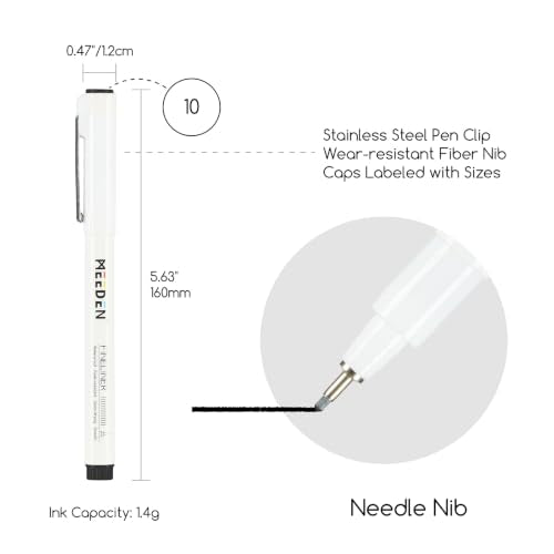 MEEDEN Micro Fineliner Drawing Pens: Fine Liner Pen 6 Pack, 1mm Black Waterproof Archival Ink for Bold Outlining, Comic Panels, Lettering, Manga, Illustration and Line Contrast - Needle Nip - style: 1mm Needle Nib