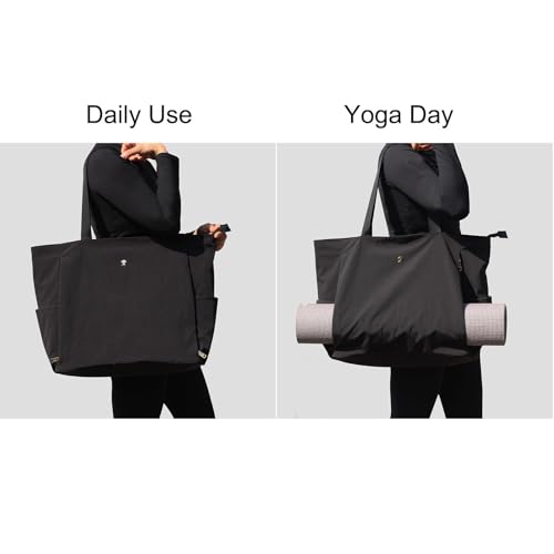ESVAN Yoga Mat Bag Yoga Tote Carrier Shoulder Bag Carryall Tote for Office,Yoga,Pilates,Travel,Beach and Gym - color: Aa Black