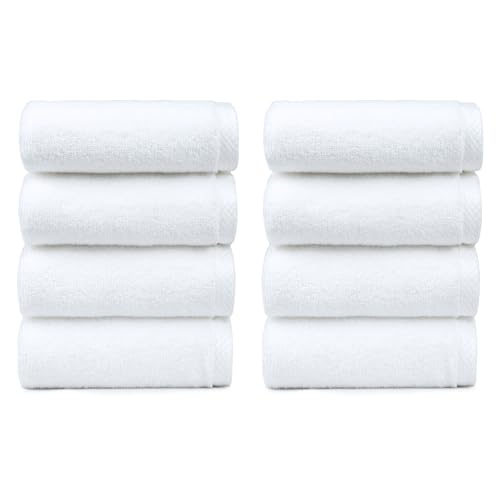 Amazon Basics 8-Pack Soft, Highly Absorbent, Quick-Dry Hand Towels, 100% Cotton, 28" x 16", White - color: White, size: Hand Towel, style: Hand Towel (Pack of 8)