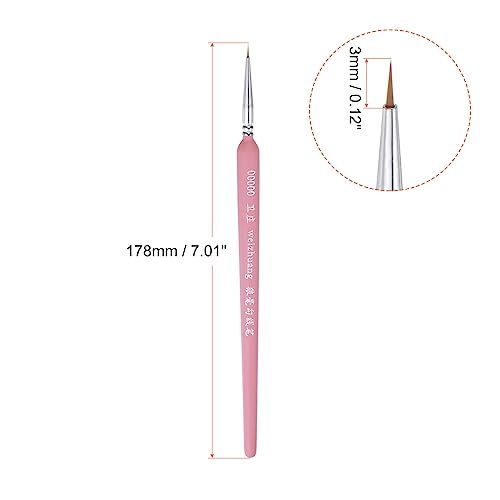 HARFINGTON 3pcs Detail Paint Brushes 3mm Pointed Tip 178mm Length Nylon Hair Miniature Painting Brush for Watercolor Oil Acrylic Painting(00000#), Pink - color: Pink, size: 00000# 3mm
