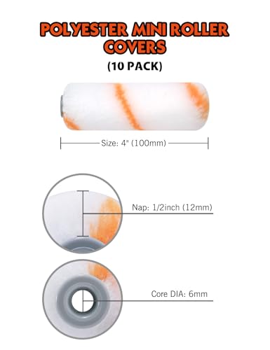 ROLLINGDOG 4 inch Small Paint Roller Covers | Polyester Roller Covers for Semi Smooth to Semi Rough Surfaces(Pack of 10) - color: 10pc 4" Polyester Roller Cover