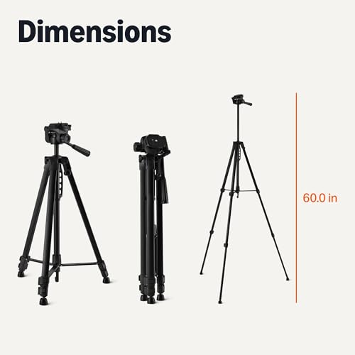 Amazon Basics 60" Lightweight Tripod for Camera and Phone with Travel Bag, Remote Control, Phone Holder, Height Adjustable, Flexible Positioning, Wireless Capability, Aluminum, Black - size: 60-in, style: Tripod with Remote & Phone Holder