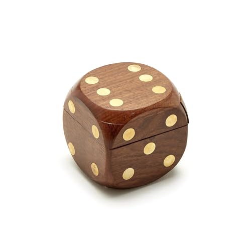 Two's Company Wood Crafted Dice Box with 6 Dice, Acacia Wood, 2.5-inches Square, Brown (Pack of 2) - size: Standard (Pack of 2)