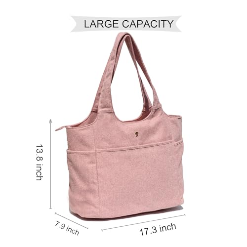 ESVAN Yoga Tote Bag Mat bag Women Shoulder Bags Carryall Tote for Travel Office Workout Gym Nurse Beach - color: Linen Pink