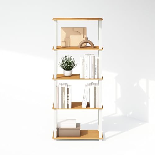 Furinno Turn-S-Tube 보관 선반 2개 세트, 3단 책장, 코너 선반, 도구가 필요 없는 오픈 선반, 사각형 튜브, 정리 및 보관용, 거실, 차고, 홈 오피스, 너도밤나무 - color: 너도밤나무/화이트, size: 2-Pack, 3-Tier Square Tube