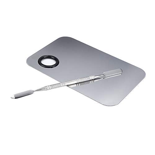 Stainless Steel Cosmetic Makeup Palette, Professional Cosmetic Mixing Makeup Palette Spatula Makeup Artist Tool, Beauty Salon Color Cream Mixing Palette With A Spatula Makeup Nail Art Palette - size: 2 Piece Set