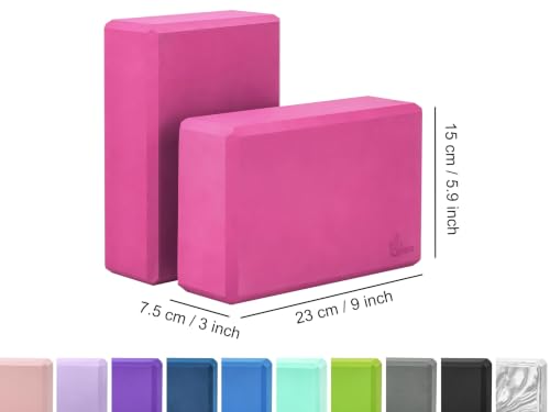 EXERZ Yoga Blocks 2 pack, Gym Blocks, Exercise Workout Fitness Bricks, Pilates Stretch Handstand Non-Slip - color: Pink
