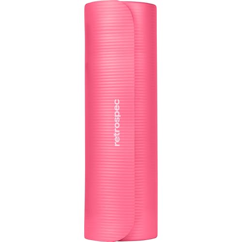 Retrospec Solana Yoga Mat 1" Thick w/Nylon Strap for Men & Women - Non Slip Exercise Mat for Home Yoga, Pilates, Stretching, Floor & Fitness Workouts - color: Pink Dahlia