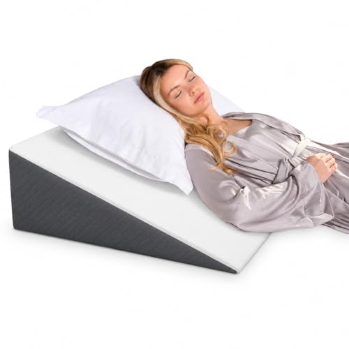 Kolbs Extra Wide Bed Wedge Pillow for Sleep Apnea, More Room - More Comfort | with Chic Jacquard Cover - Headboard Wedges for Sleeping (Extra Wide 7.5" Height) - size: Extra Wide 7.5" Height - Grey