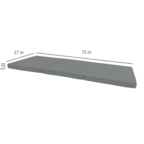 D&D Futon Furniture Trifold Foam Beds, Floor Tri-Fold Bed, Foldable Shikibuton Mattress Cushion Topper Mat for Space Saving Sleepover 3x27x75 in, Gray