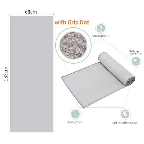 3 Pack Yoga Mat Towels with Grip Dot, Hot Yoga Towel Non Slip Yoga Mat Towel Non-Slip Sweat Absorbent Anti-Slip Yoga Towel for Bikram,Pilates - color: Grey