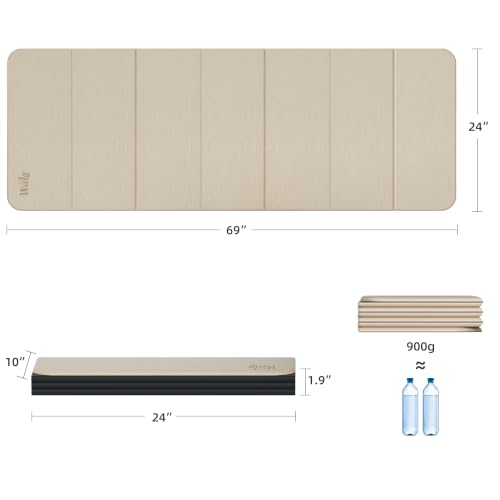접이식 요가 운동 매트 길이 180.3cm(71인치) x 너비 61cm(24인치), 홈 피트니스 및 체육관 운동을 위한 무취 경량 POE 매트, 모든 유형의 요가 필라테스를 위한 0.6cm(1/4인치) 미끄럼 방지 디자인 - color: 베이지., size: 71"Lx24"W