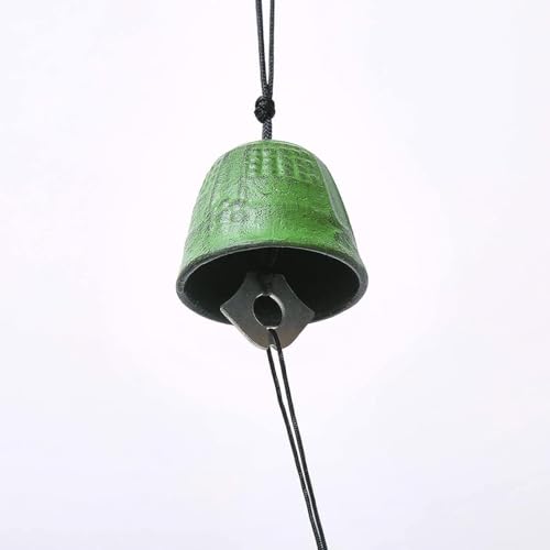 Japanese Bless Small Wind Chimes Outdoor, Iwachu Cast Iron Lucky Temple Wind Bell Memorial and Sympathy Wind Chimes for Outside or Indoor for Good Luck Garden, Patio, Balcony(Green Temple Bell)