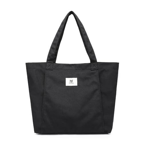 Moyaqi Canvas Tote Bag with Yoga Mat Carrier Pocket Carryall Shoulder Bag for Office, Workout, Pilates, Travel, Beach and Gym - color: Black