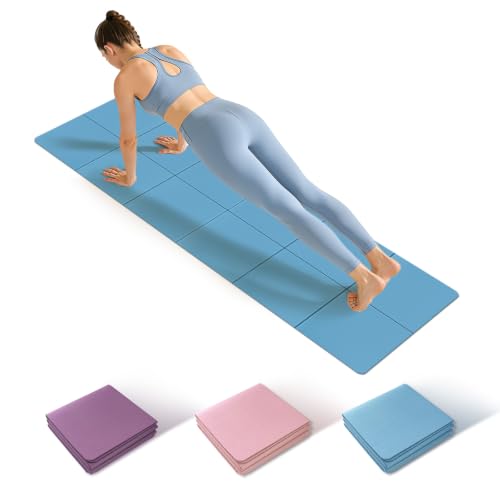 Foldable Yoga Mat Thick Non-Slip Exercise Mat - color: blue