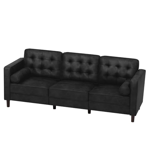 84 Inches Suede Leather Couch with Bolster Pillows, Black - color: Black, size: 84" Sofa