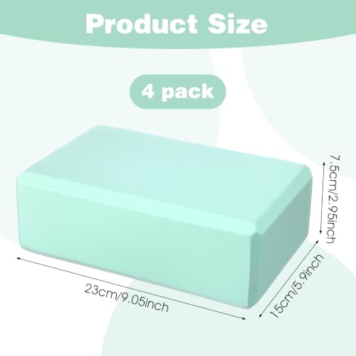 4 Pack Yoga Block 9 x 6 x 3 Inch EVA Foam Lightweight Non Slip Yoga Props for Pilates Stretching Meditation (Mint Green)