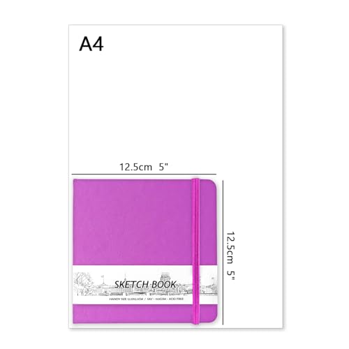5" x 5" Hardcover Sketch Book,58 Sheets Small Mixed Media Pocket Sketch Pad | PU Cover,150 GSM Acid Free Artist Drawing Paper,Travel Journal Blank Notebook for Adults Sketching,Illustration. - color: 150gsm PU-light-rose purple