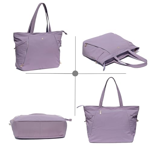 ESVAN Yoga Tote Bag for Women Shoulder Bags Drawstring for Office Workout Travel Carryall Pilates Gym and Beach - color: Nylon Lavender Purple