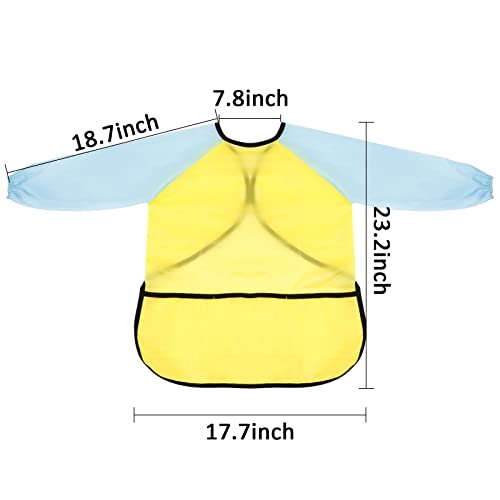 2 Pack Kids Art Smocks Children's Artist Apron Painting Smock with Long Sleeve and 3 Pockets for Age 3-8 - color: Light Blue & Yellow