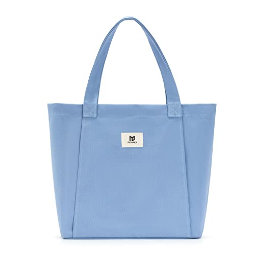Moyaqi Canvas Tote Bag with Yoga Mat Carrier Pocket Carryall Shoulder Bag for Office, Workout, Pilates, Travel, Beach and Gym - color: Blue