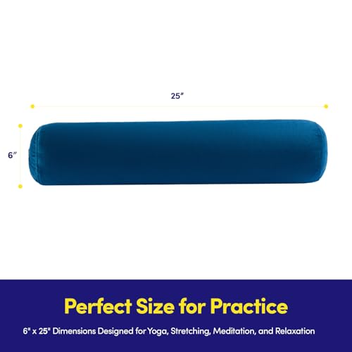 Meditation Cushion Bolster Pillow for Restorative Yoga – Supportive Cushion for Meditation, Pilates, and Relaxation – Filled with Buckwheat Hulls - Removable Cover - color: Navy Blue, size: Bolster (Filled with EPS Beans)