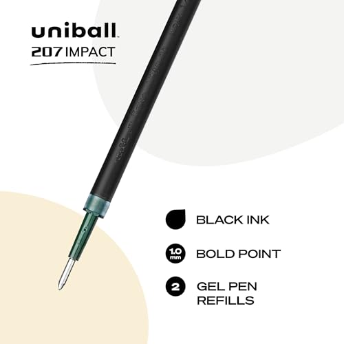 uniball™ 207 Impact Gel Pen Refills, Bold Point (1.0mm), Black, 2 Pack | Bold gel ink lay-down for pronounced lettering, fraud-resistant uni Super Ink, water & fade-resistant, comfort grip - color: Black, size: 2 Count (Pack of 1), style: Impact