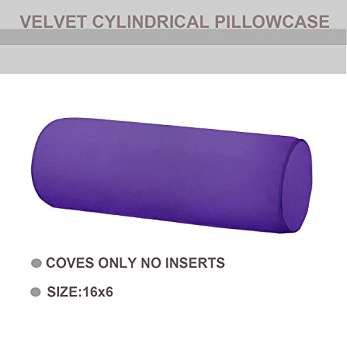 Neck Roll Pillowcases Velvet Cylindrical Pillow Covers 16"x6" with Hidden Zipper for House Home Decor Neck Roll Pillow Cervical Neck Roll Memory Pillow Cylinder Round Cushion (Purple, 16x6) - color: Purple