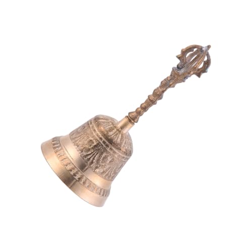 EXCEART Brass Bell 5.90 inch Retro Hand Bell Archaize Metal Call for Home Office School Pet Training Wake-up Signals Feng Shui Decor