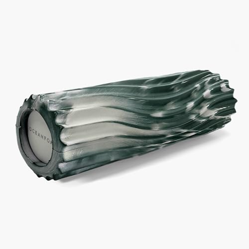 Oceanfoam Ripple Travel Foam Roller (11" x 3.35") Firm Mini Foam Roller for Physical Therapy, Deep Tissue Massage, Back Pain - High Density, Ergonomic Wave Textured - Yoga, Exercise (Hunter Marbled) - color: Hunter Marbled