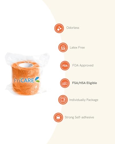FriCARE Self Adhesive Bandage Wrap, Medical Tape in First Aid Kit | Elastic Cohesive Bandages for Sports/Vet/Wrist Ankle Wounds, 2 Inches X 5 Yards, Latex-free 6 Rolls, Xtra Fiesta - color: Xtra Fiesta